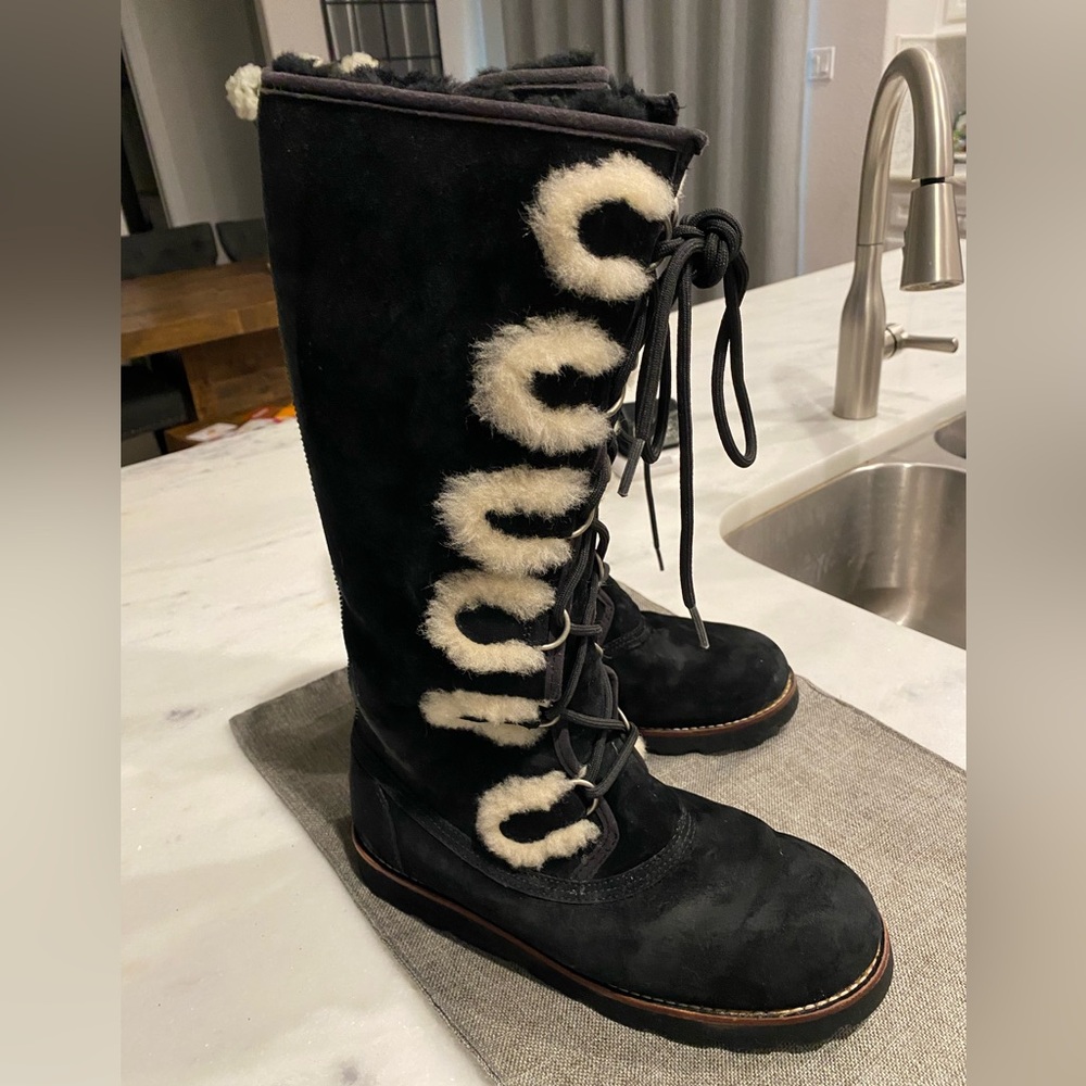 UGG Black Lace-Up Winter Boots - Picture 2 of 7